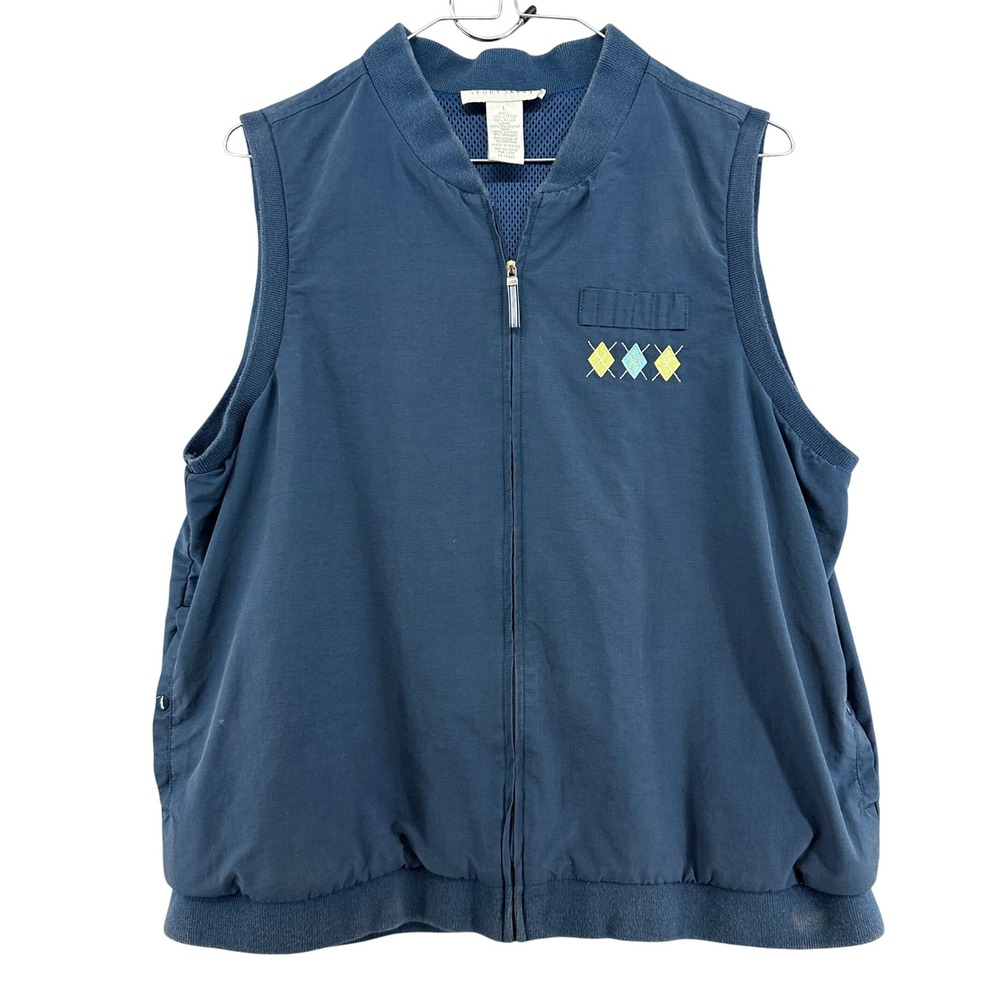 Vintage Sport Savvy Golf Vest Blue Argyle‎ Embroidered Ladies Large